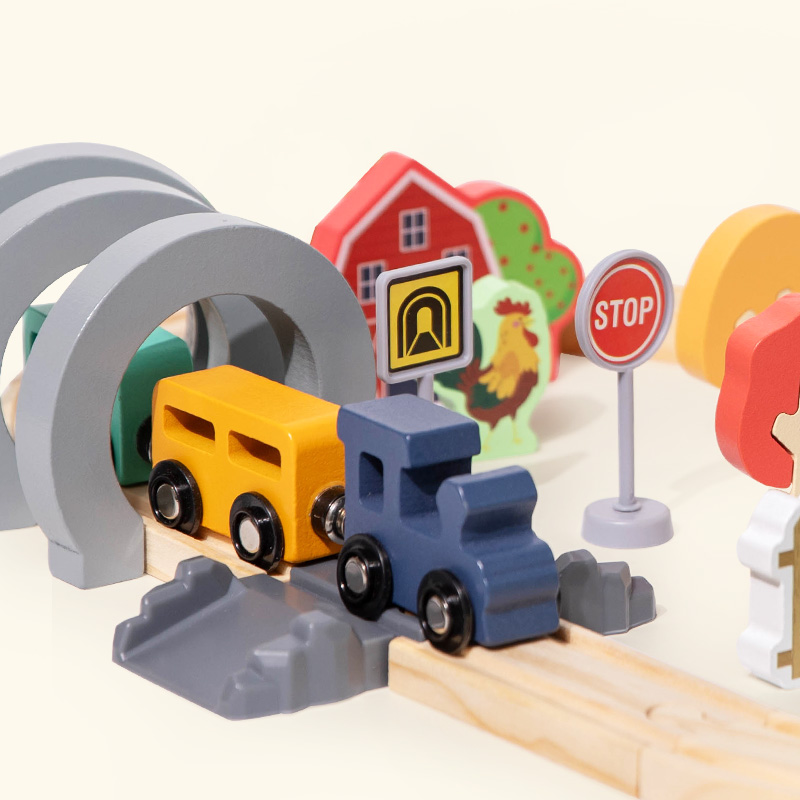 儿童木质小火车轨道配件积木制直弯轨玩具兼容轨道拓展包创意拼搭