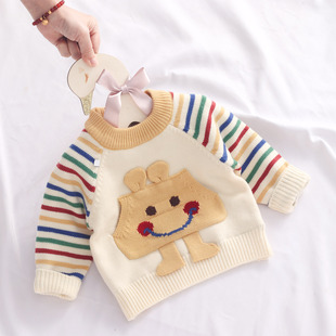2025新款婴儿毛衣加绒加厚宝宝圆领针织衫女童套头男童保暖秋冬装