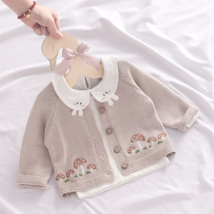 婴儿开衫纯棉新生宝宝毛衣1-3岁女童外套公主针织衫洋气ins春秋装