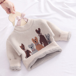 女童毛衣加绒加厚男宝宝针织衫婴儿打底衫圆领套头线衣洋气冬装潮