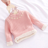 韩版 2025新款 婴儿套头打底衫 女童毛衣加绒加厚宝宝圆领针织衫 冬装