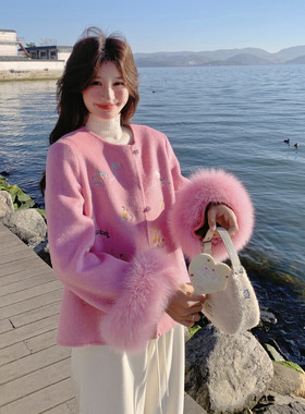 现货新款首发2183-P390-K596双面羊绒带袖毛狐狸毛可脱卸