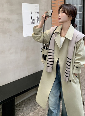 现货长款风衣外套送条纹披肩2B081-779-p175-k258