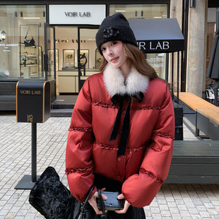 K375 P275 现货主推圣诞新年大爆款 真狐狸毛领羽绒服外套1855