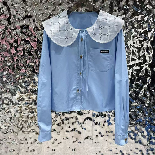 MIU「短袖娃娃长袖衬衫上衣减龄百搭设计千金学院风撞色