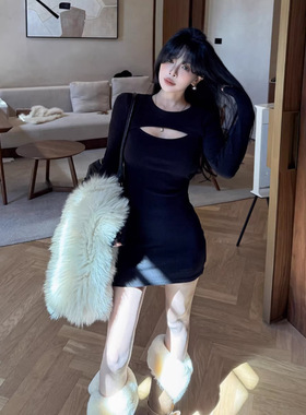 性感辣妹包臀连衣裙气质显瘦洋气休闲百搭设计感外穿长袖套头裙子