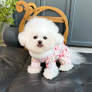 五只小白熊原创宠物衣服秋冬新款 护肚衣狗狗猫外套 夹棉加绒四脚裤