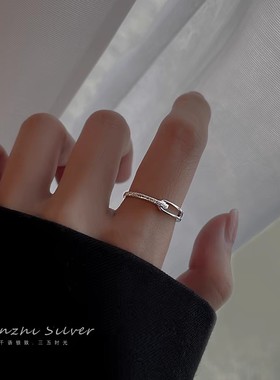 990纯银戒指女ins风小清新风格亮银锆石开口指环手饰