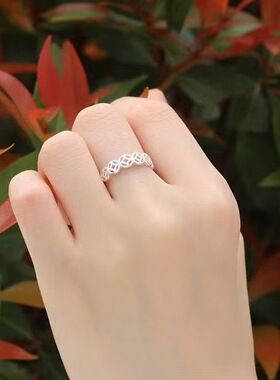 990纯银招财铜钱戒指开口女时尚创意转运戒闭口食指无名指环