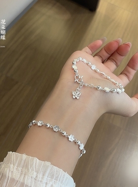 990纯银梅花蝴蝶纯银手链花朵女新款时尚潮流百搭送朋友礼物