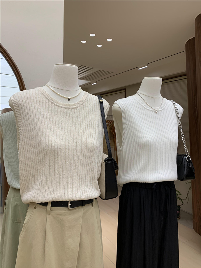 韩系后背交叉无袖亚麻针织衫女夏季新款设计感露背宽松慵懒风上衣