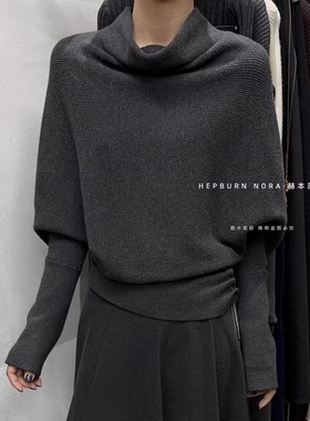 2025秋冬新款赫本风蝙蝠袖高领针织衫女慵懒风显瘦百搭打底毛衣潮