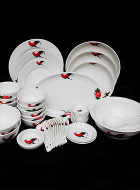 怀旧陶瓷碗公鸡中式鸡公碗经典农庄餐厅餐具老式碟子菜盘加厚个性