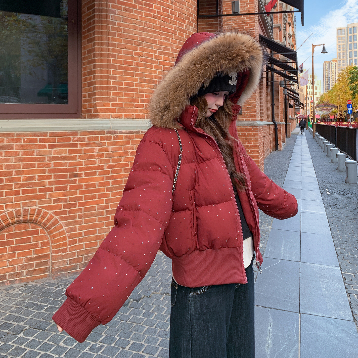 现货主推圣诞新年大爆款真毛领90羽绒服外套