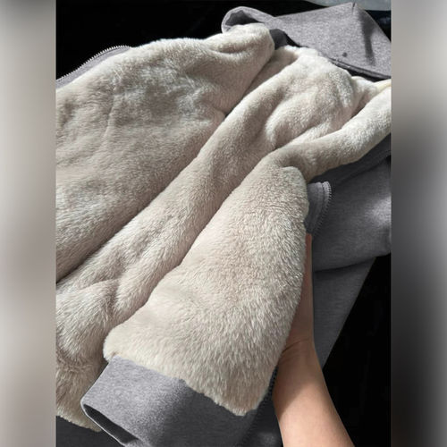 灰色加绒加厚卫衣外套女