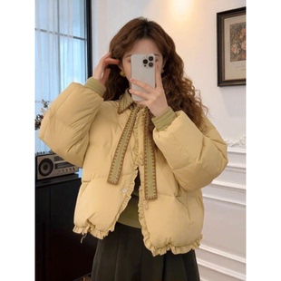 韩系超好看羽绒棉服女款2025新款冬季棉衣外套巨好看花边黄色棉袄