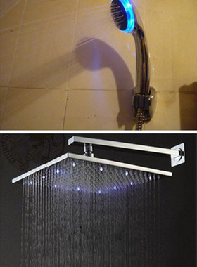 德国进口热带雨林方形全铜12寸温控三色花洒 30cmLED发光顶喷