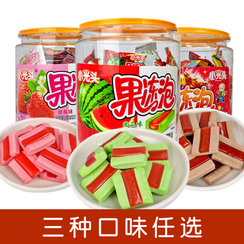 小光头果冻泡泡糖口香糖草莓夹心果冻糖8090后怀旧儿童解馋小零食