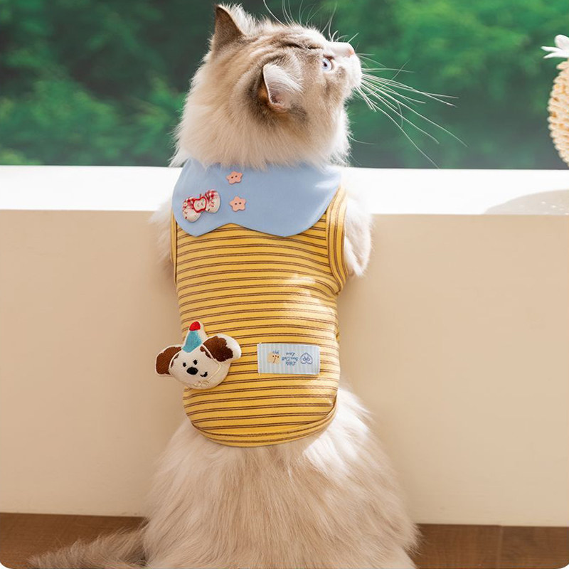 条纹猫咪衣服背心可爱萌宠装夏日时尚秀气上衣萌系宠物T恤出门服