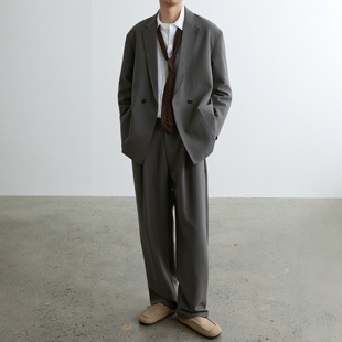 春季 套装 西装 宽松商务订婚西服外套两件套 MUKOK老钱风休闲男士