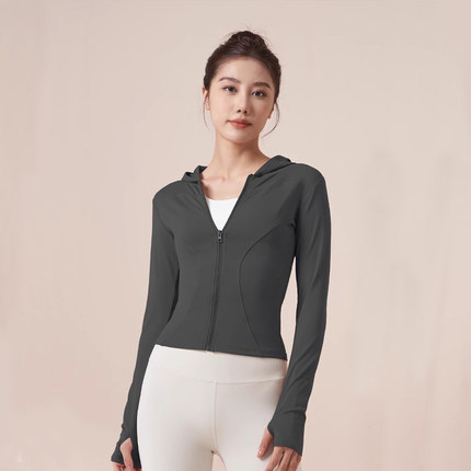 健身外套女秋冬2024新款修身速干上衣长袖跑步运动训练瑜伽服连帽