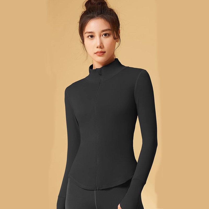 春秋立领修身拉链长袖健身房速干显瘦上衣女透气跑步瑜伽服外套