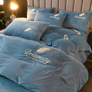 水晶绒加绒被套单件冬季四件套薄款短毛绒双面绒2米绒被罩180x220