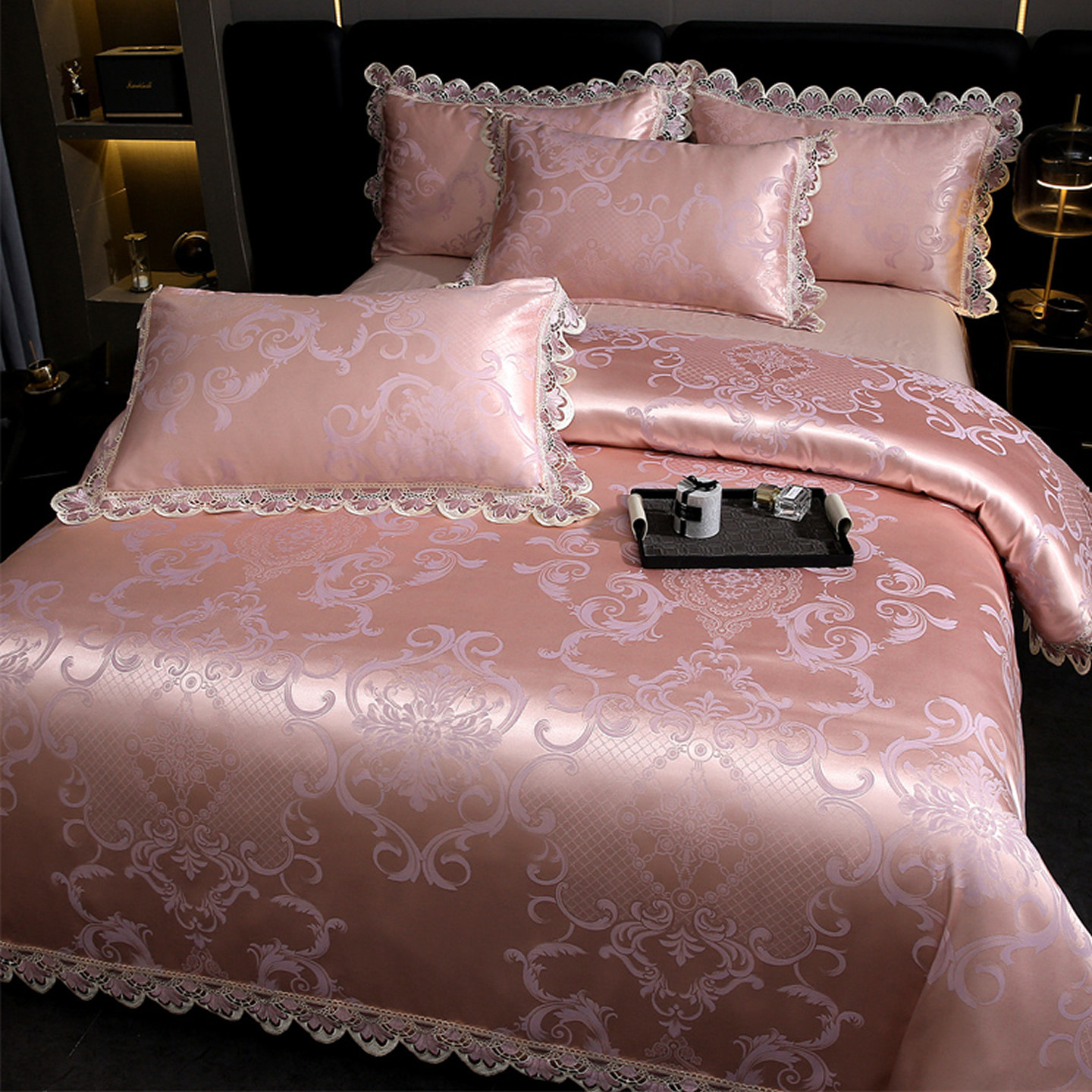 欧式高端四件套全棉贡缎提花被套床单轻奢华高级感宫廷风四季通用