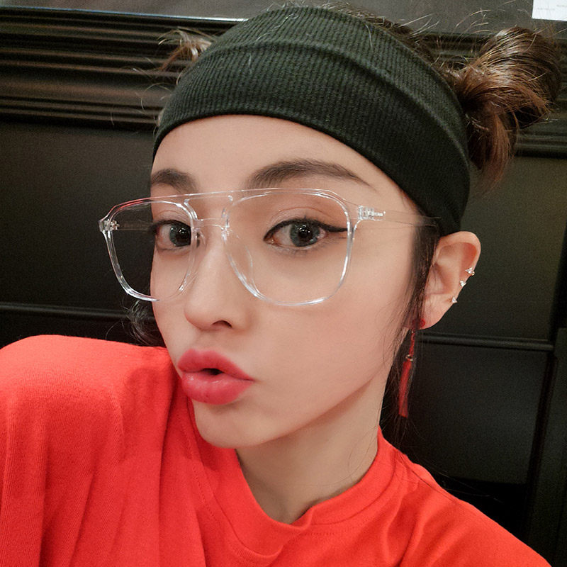 透明大框防蓝光眼镜男女通用双梁蛤蟆镜架显脸小时尚潮流近视镜框