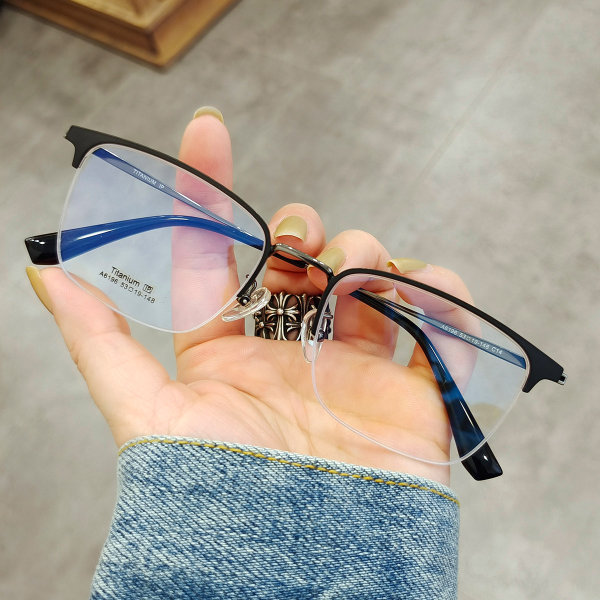 复古半框眼镜男款近视痞帅镜框