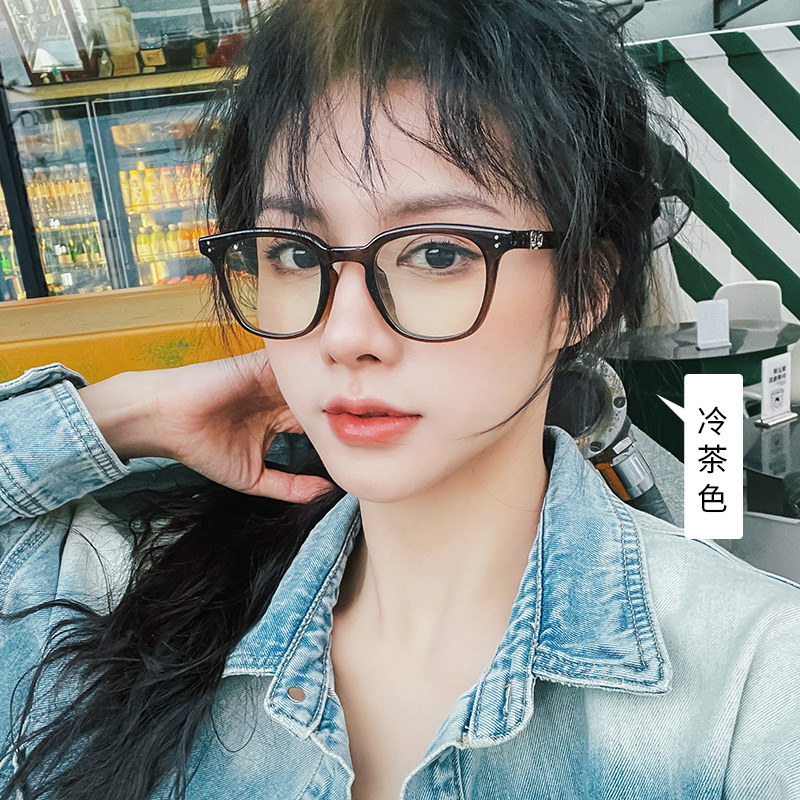 板材超轻冷茶色眼镜框蓝光复古
