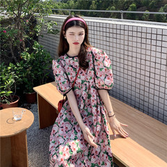 Real price real shot Korean Vintage bubble sleeve flower dress