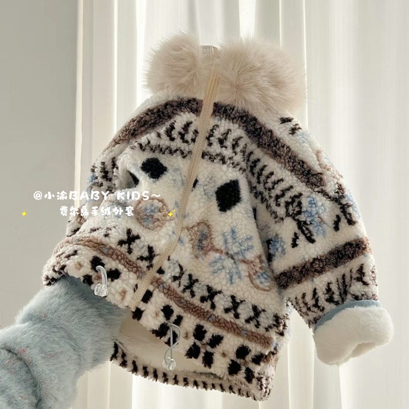 25冬季男女宝费尔岛可拆卸毛领羊羔毛提花加绒加厚外套【送围脖】,童装/婴儿装/亲子装,普通外套,淘宝优惠券,粉丝福利购,淘宝优惠卷