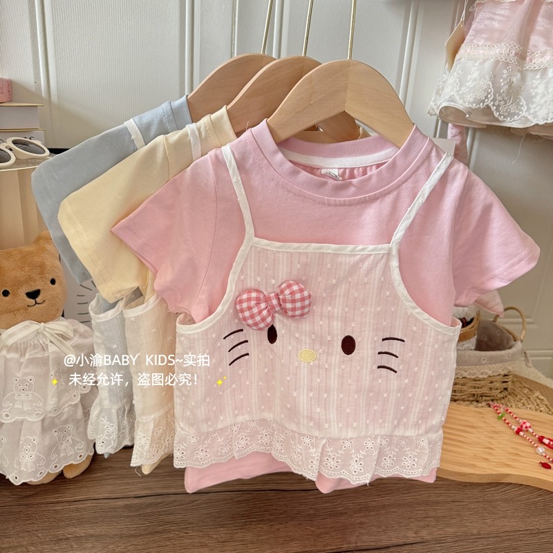 女童套装2025夏季新款T恤上衣两件套女宝宝卡通可爱kitty百搭短袖