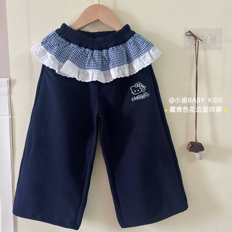 女童裤子2025秋季新款休闲卫裤女宝宝韩版百搭花边拼接屁帘直筒裤