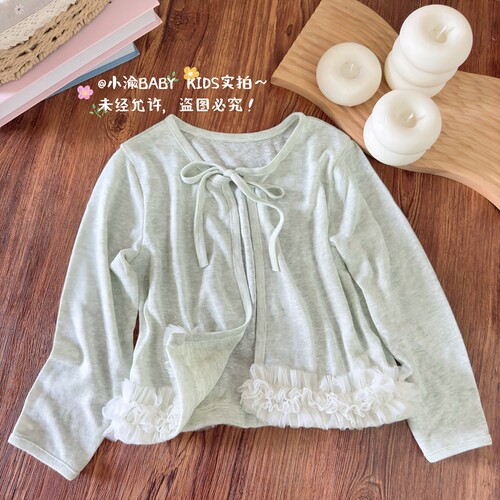 女童春夏网纱花边系带防晒开衫
