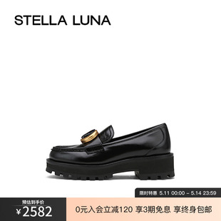 STELLA 春夏明星同款 LUNA女鞋 一脚蹬皮鞋 英伦扣饰真皮厚底乐福鞋