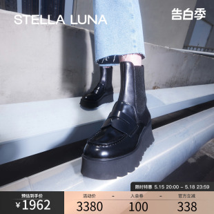 新款 STELLA 春秋季 短靴圆头黑色坡跟厚底烟筒靴时装 LUNA女鞋 靴女