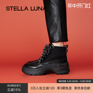 新款 STELLA 春秋季 短靴黑色百搭露营绑带女式 LUNA女鞋 厚底户外靴