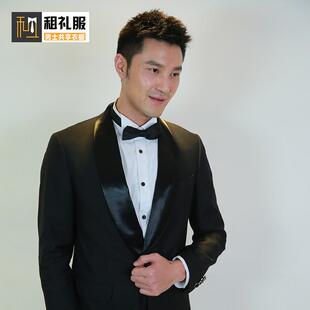 出租燕尾服西服套装男士新郎结婚礼服主持人演出服修身西装亮黑色