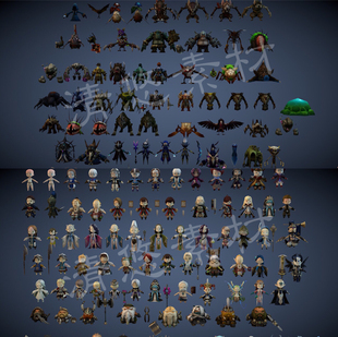 全套Q版卡通游戏怪物人物角色武器合集3dmax c4d fbx格式模型 910