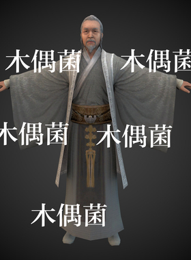 c4d fbx格式骨骼绑定古风古代老者老头人物男模型文件 非实物C458