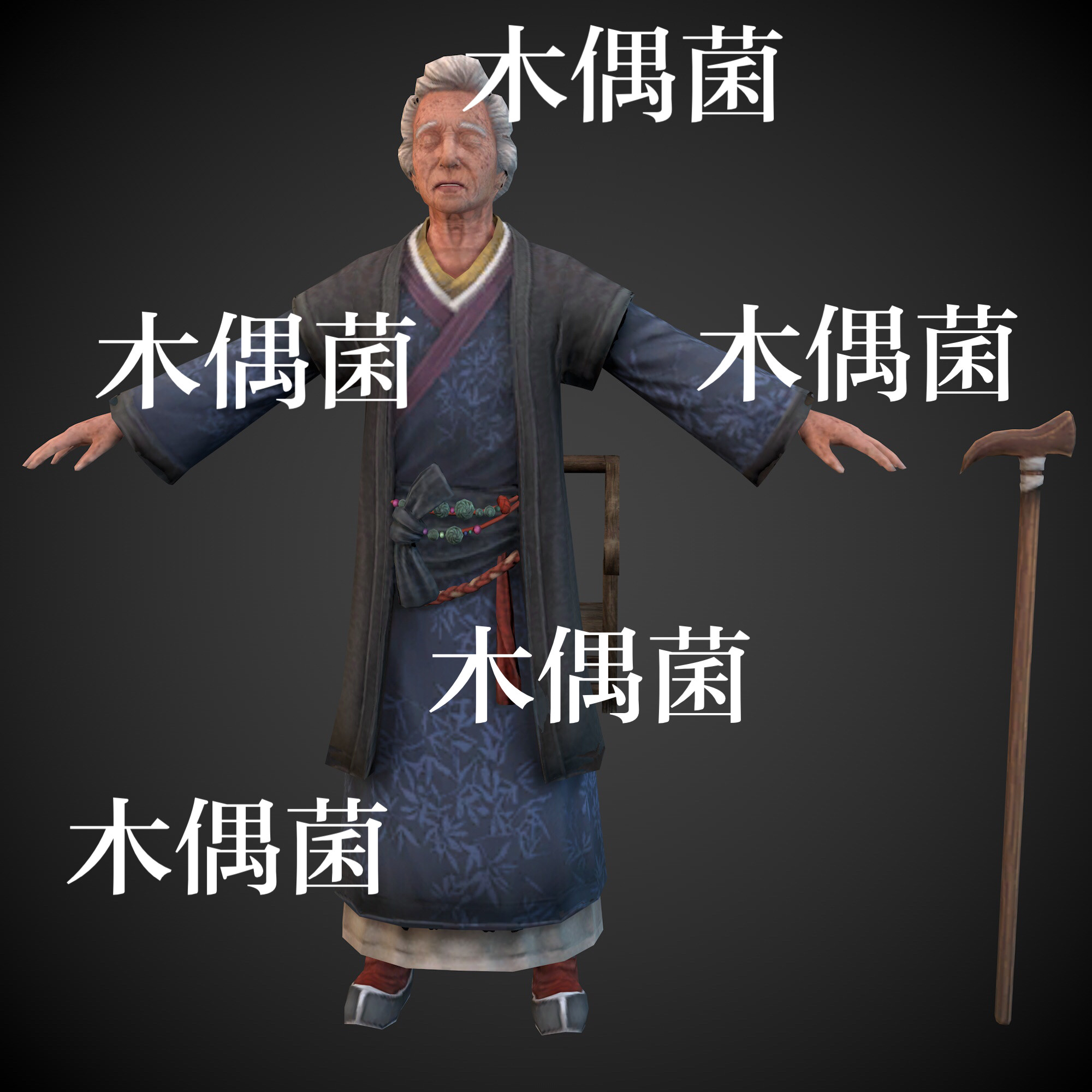 c4d fbx格式骨骼绑定古风古代老婆瞎子盲人文件 非实物c459