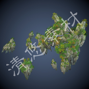 空中凌空山石花草树游戏场景模型3dmax c4d fbx简模山体岩石491