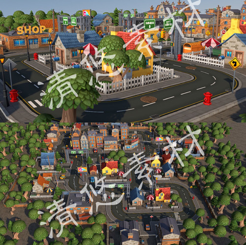 maya 3dmax c4d fbx卡通场景模型街道城市建筑房子现代城镇 842