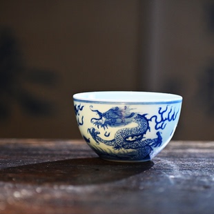 沁茗堂景德镇青花手绘祥龙纹主人杯 手工功夫茶具茶杯品茗杯120ml
