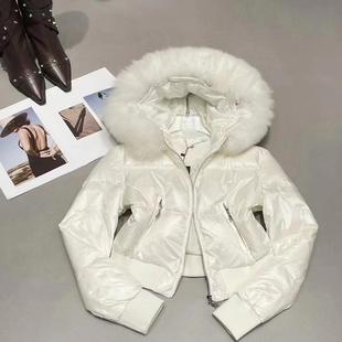 短款羽绒服女冬季新款小个子连帽拉链毛毛休闲黑白色棉服夹克外套