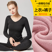秋衣秋裤 美体套装 V领 纯棉毛巾绒打底衫 保暖内衣女毛圈中厚棉毛衫