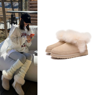 加绒加厚靴子休闲毛短靴b 毛毛鞋 露思同款 毛毛雪地靴外穿厚底棉鞋