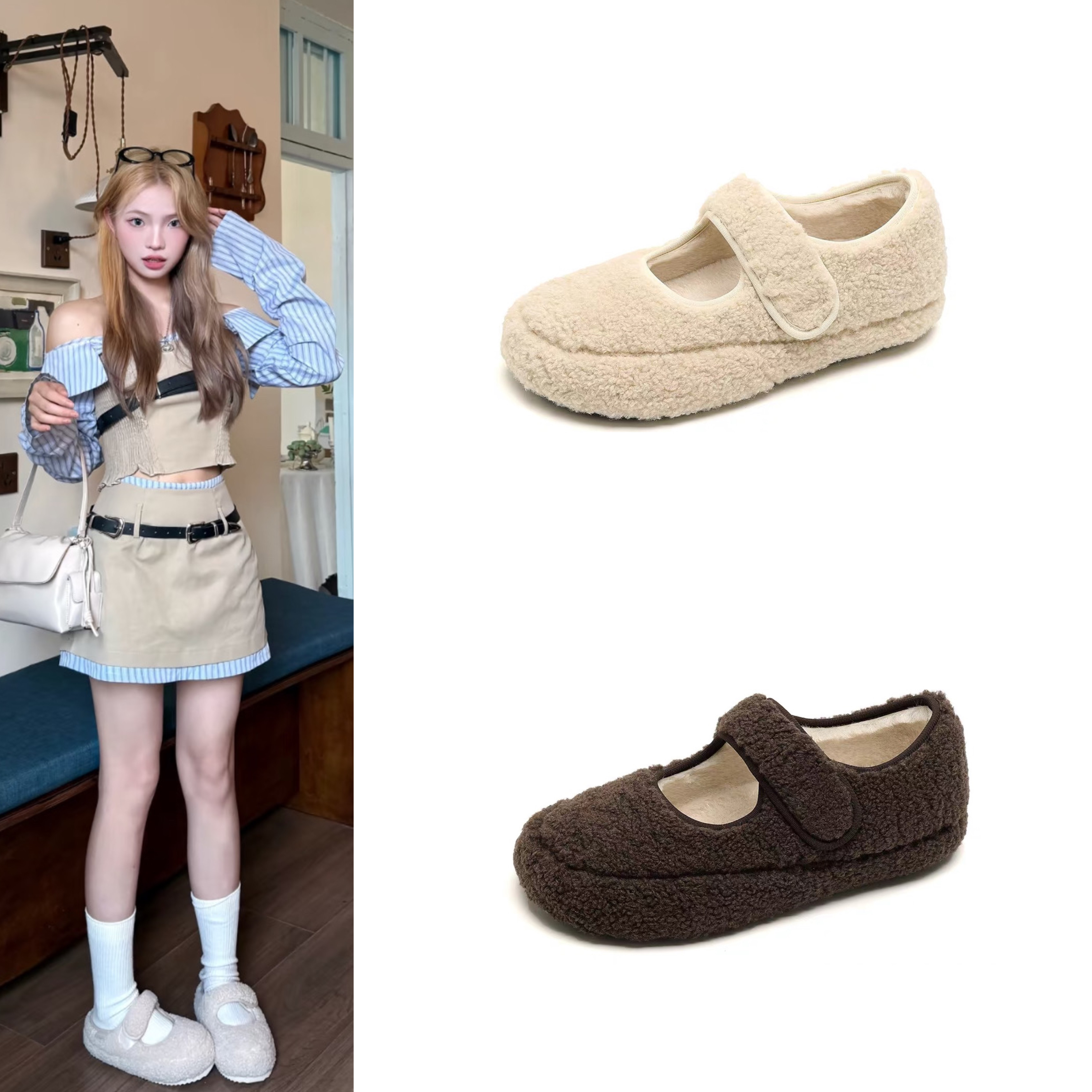 网红同款包头毛毛鞋厚底玛丽珍包头棉拖鞋外穿羊羔毛保暖棉拖鞋女